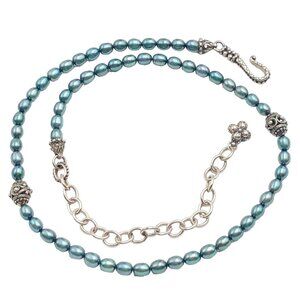 Barbara Bixby Womens Necklace 18K Gold 925 Sterling Silver Blue Grey Pearl